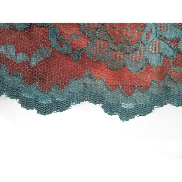 Vintage Hunter Green Sheer Lace Over Rust Acetate Lining Skirt Small GUC - Picture 5 of 12